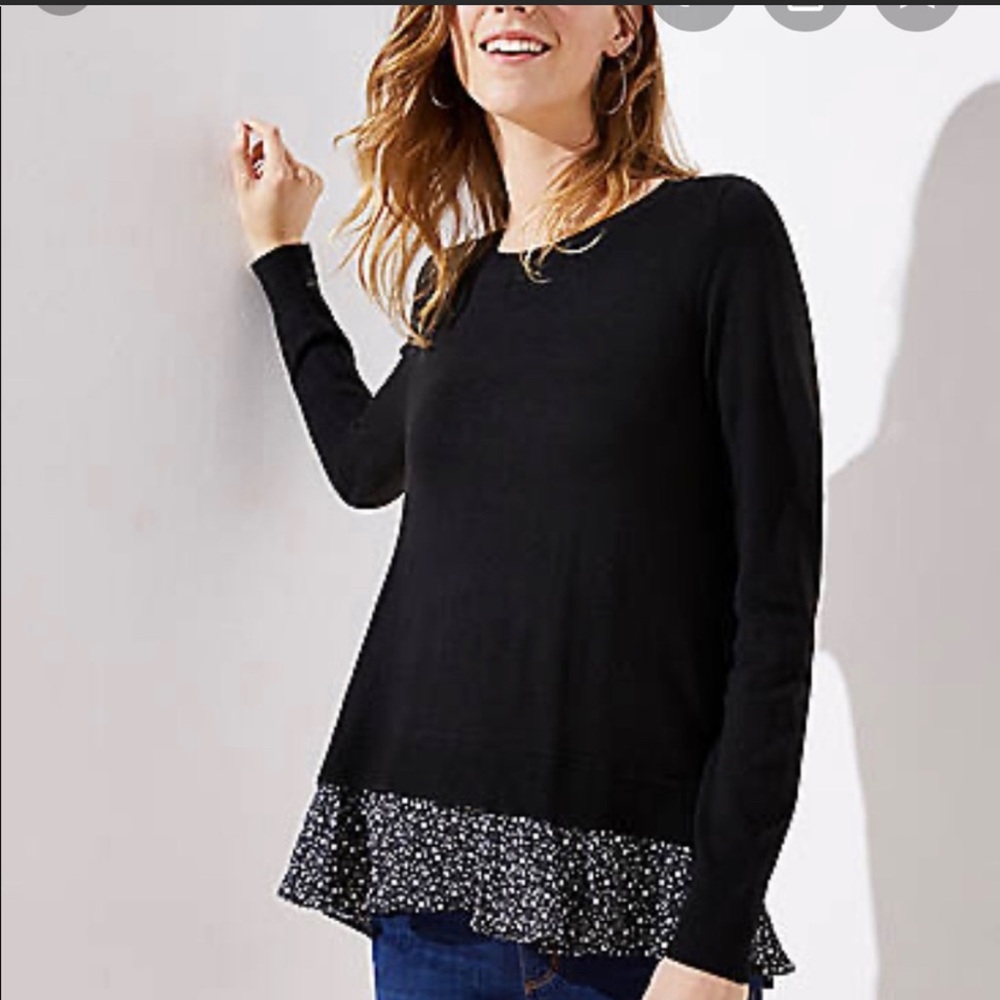 Loft mix media sweater polka dot navy size M